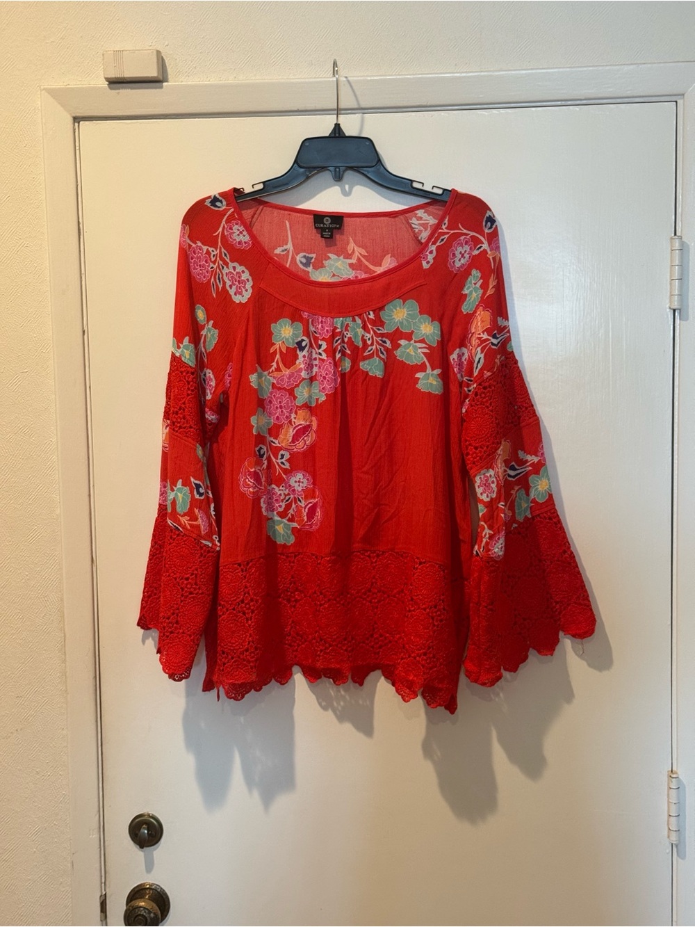 Curations Floral Embroidered Peasant Top